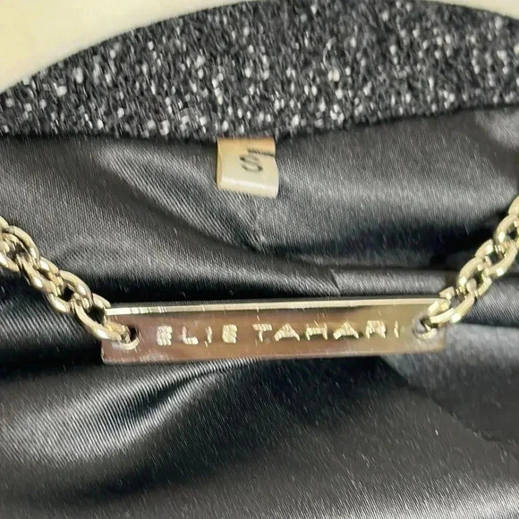 Elie Tahari Black Silver Buttoned Mottled Tweed Jacket - Picture 9 of 10